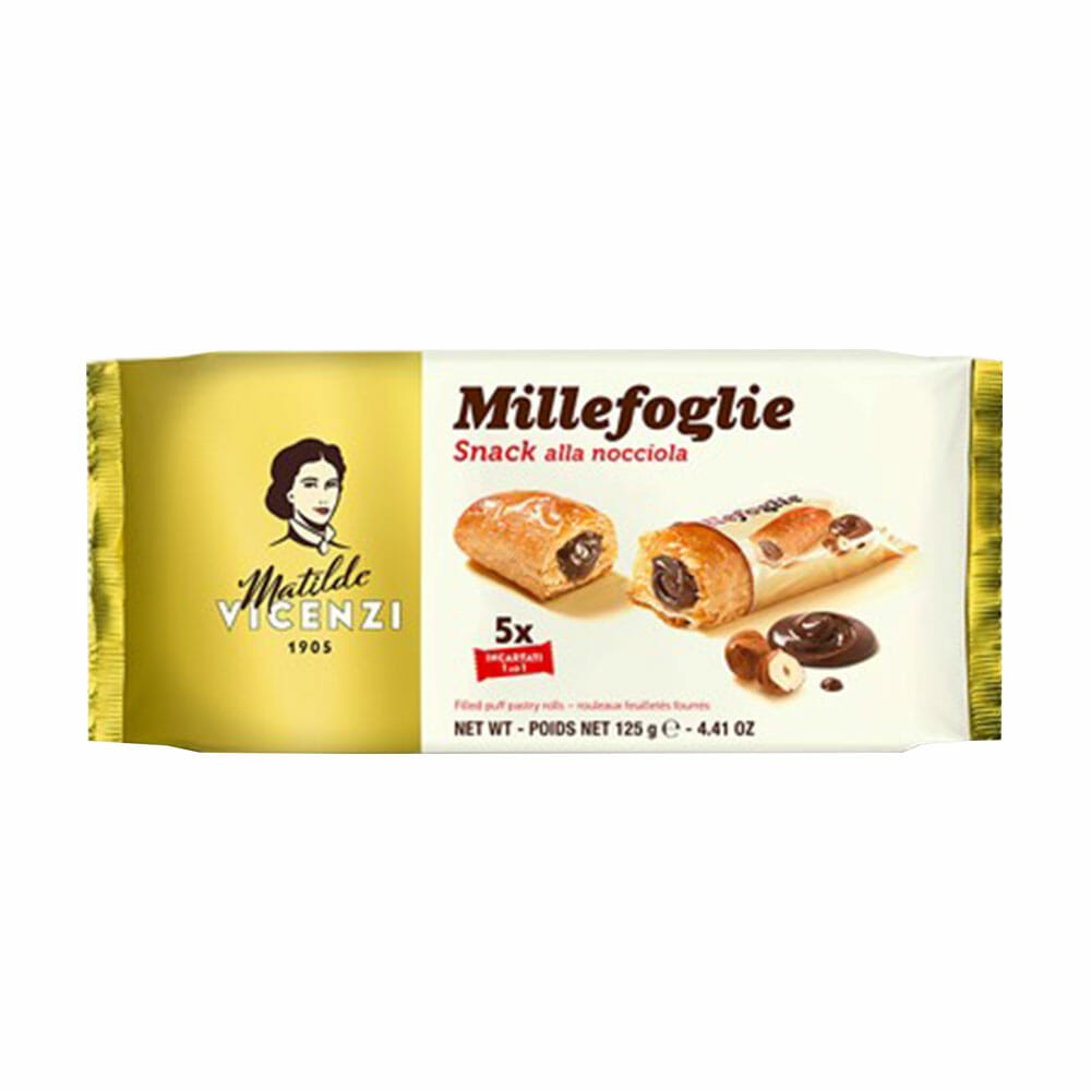 Matilde Vicenzi Millefoglie D' Italia Mini Snack 5 Rolls With Hazelnut Cream - 125g